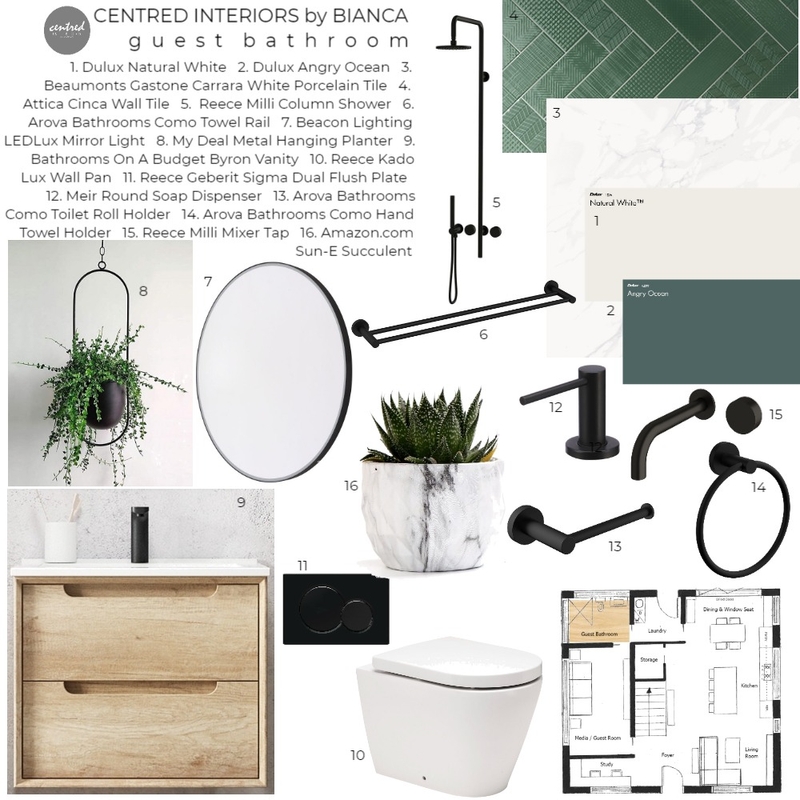 Ridgewood Drive Project - GUEST BATHROOM Mood Board by Centred Interiors on Style Sourcebook