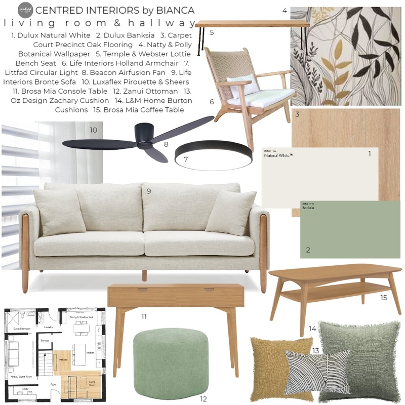 Ridgewood Drive Project - LIVING ROOM & HALLWAY Mood Board by Centred Interiors on Style Sourcebook
