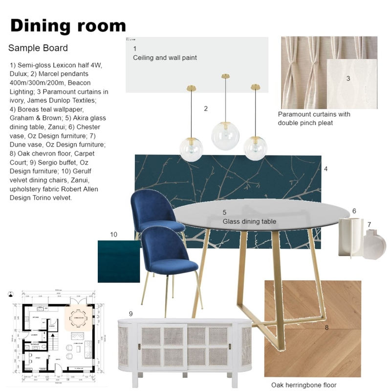 Sample Board - Dining room Mood Board by Davinia Lorretta Design on Style Sourcebook