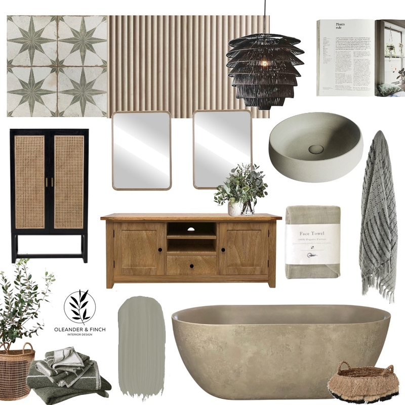 Sage and Timber Bathroom Mood Board by Oleander & Finch Interiors on Style Sourcebook