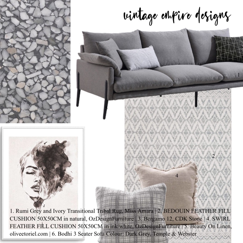 Greys Mood Board by Vintage Empire Designs on Style Sourcebook