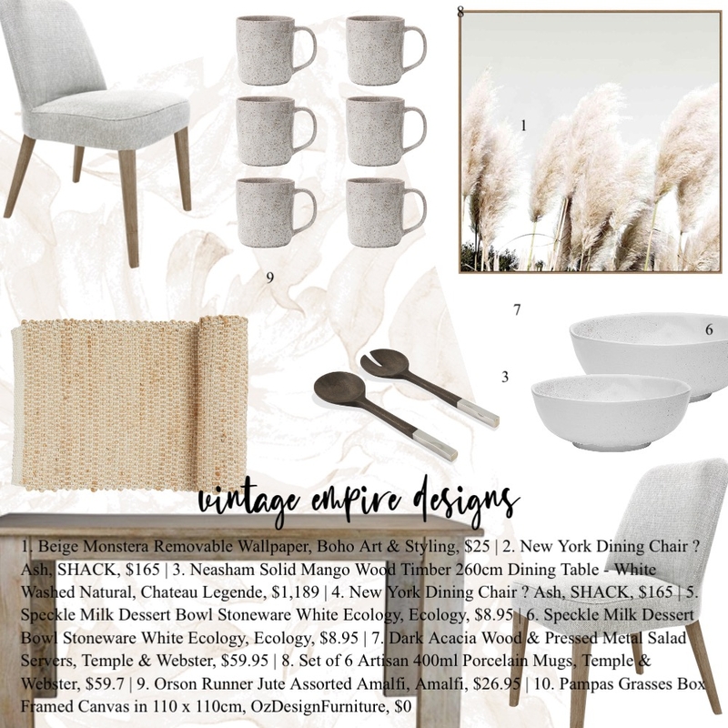 Dining Mood Board by Vintage Empire Designs on Style Sourcebook