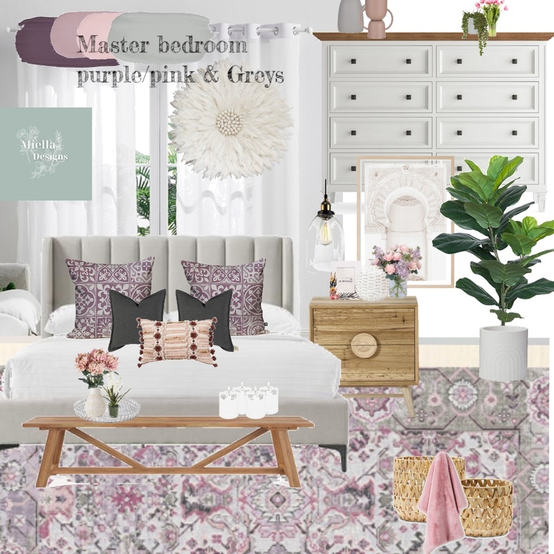 Client Moodboard- bedroom - purple & pink tones Mood Board by dunscombedesigns on Style Sourcebook