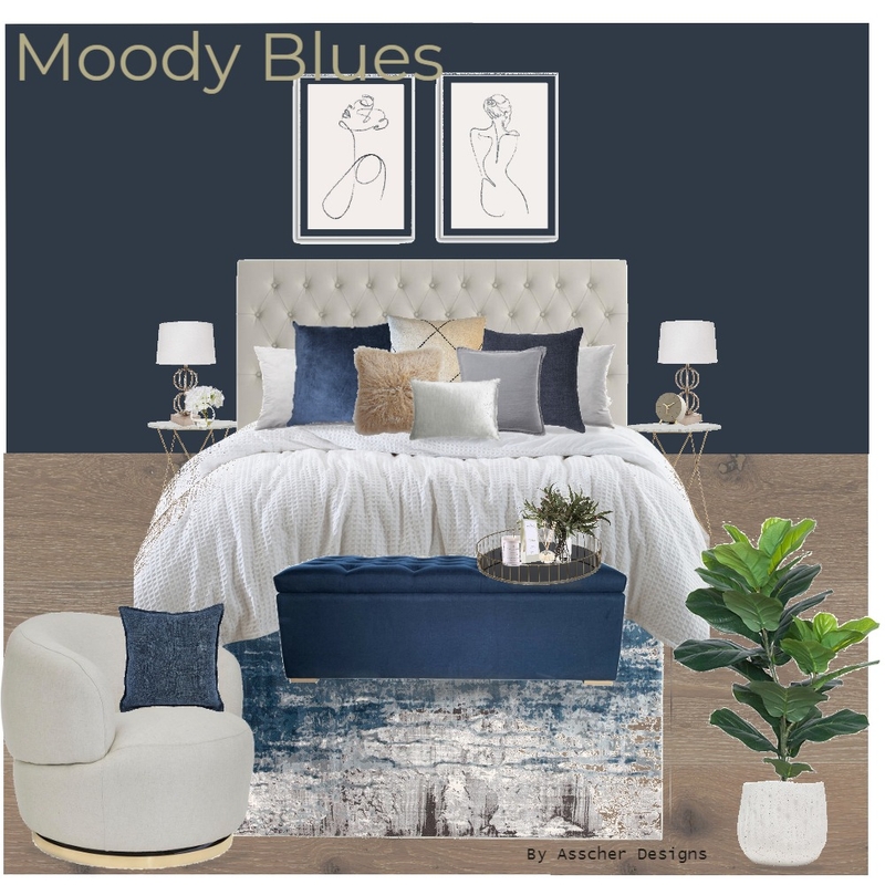 Moody Blues Boudior Mood Board by Asscher Designs on Style Sourcebook