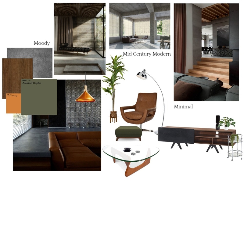 Mid Century Modern Dark Mood Board by brittschrader on Style Sourcebook