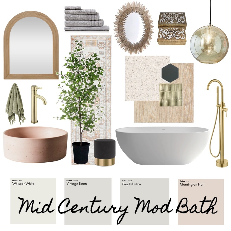 Mid Century Modern Bath Mood Board by Haven Home Styling on Style Sourcebook