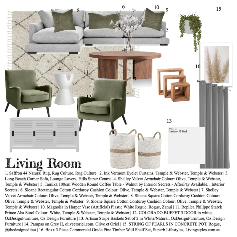 Module 9 - Living Room Mood Board by Gabby Francisco on Style Sourcebook