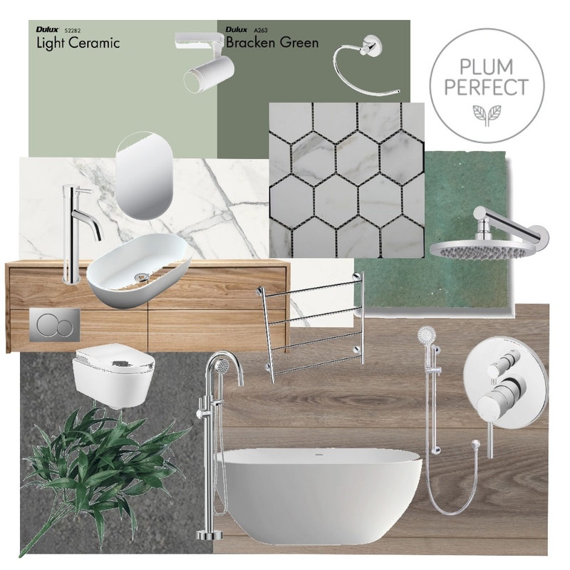 Les Palmiers Bathroom 3 Green Grey Mood Board by plumperfectinteriors on Style Sourcebook