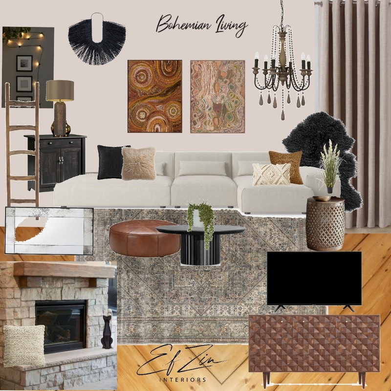 Bohemian living room Mood Board by EF ZIN Interiors on Style Sourcebook