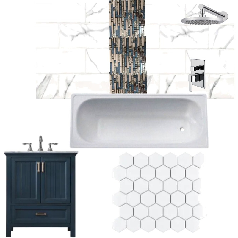 Ruxton ave: Blue vanity different marble wall look # 4 Mood Board by Nesting Mood on Style Sourcebook