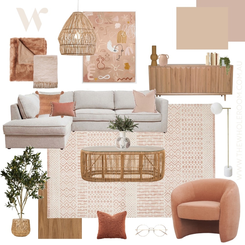 pink & peach living room Mood Board by The Whole Room on Style Sourcebook