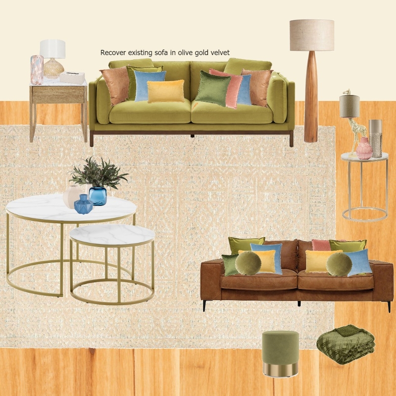 olive Velvet lounge - beige rug with blue other Mood Board by randomly_chaotic on Style Sourcebook