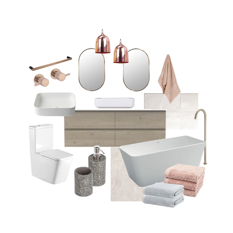 Oak+rose gold bathroom Mood Board by Stella George Design on Style Sourcebook