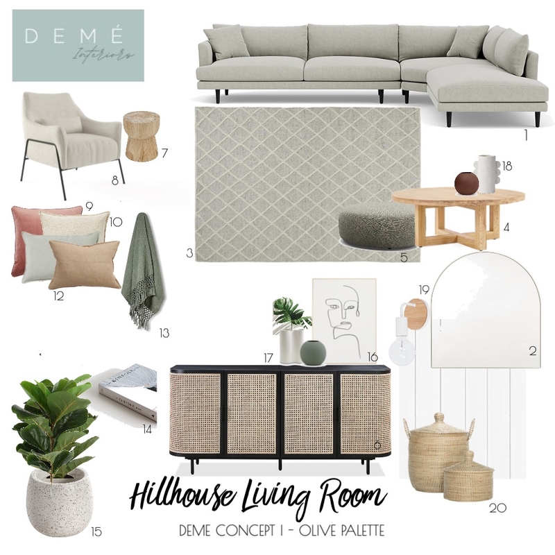 Demé Concept 1 - Olive Palette Mood Board by Demé Interiors on Style Sourcebook