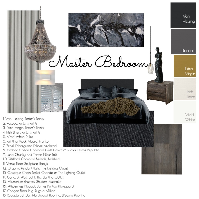 Accented Achromatic Master Bedroom Design Mood Board by Abbey Brookes on Style Sourcebook