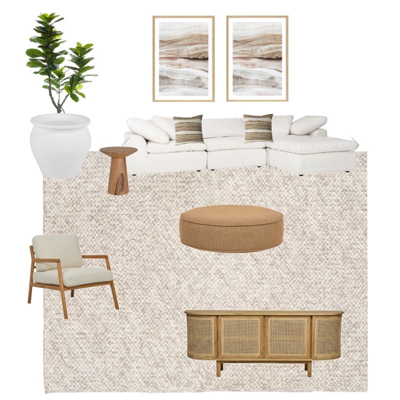 Vanessa Main Living Mood Board - Camel Leather Boucle & Light Oak Chair - Sketch Globewest Mood Board by Insta-Styled on Style Sourcebook