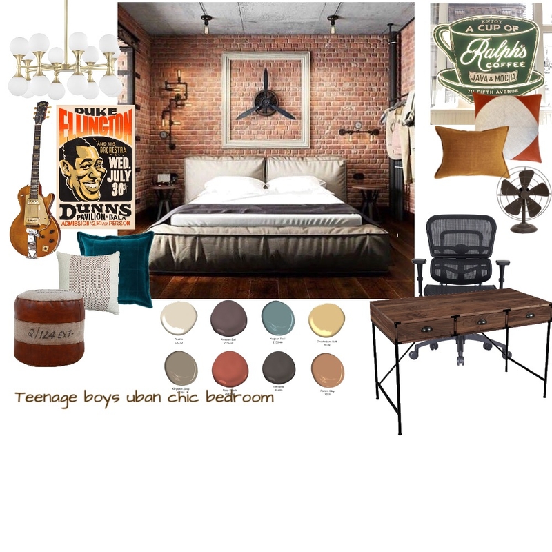 Teenage boys urban chic bedroom Mood Board by Pistachio Studios on Style Sourcebook