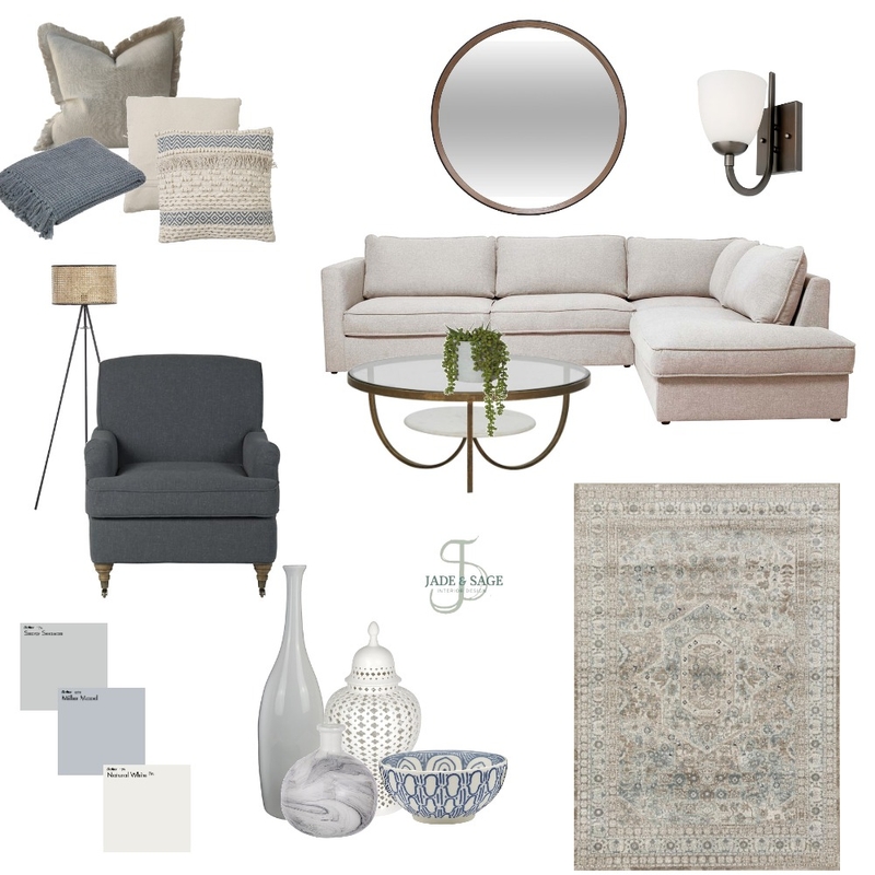 Refined Transitional Farmhouse living room Mood Board by JADE & SAGE on Style Sourcebook