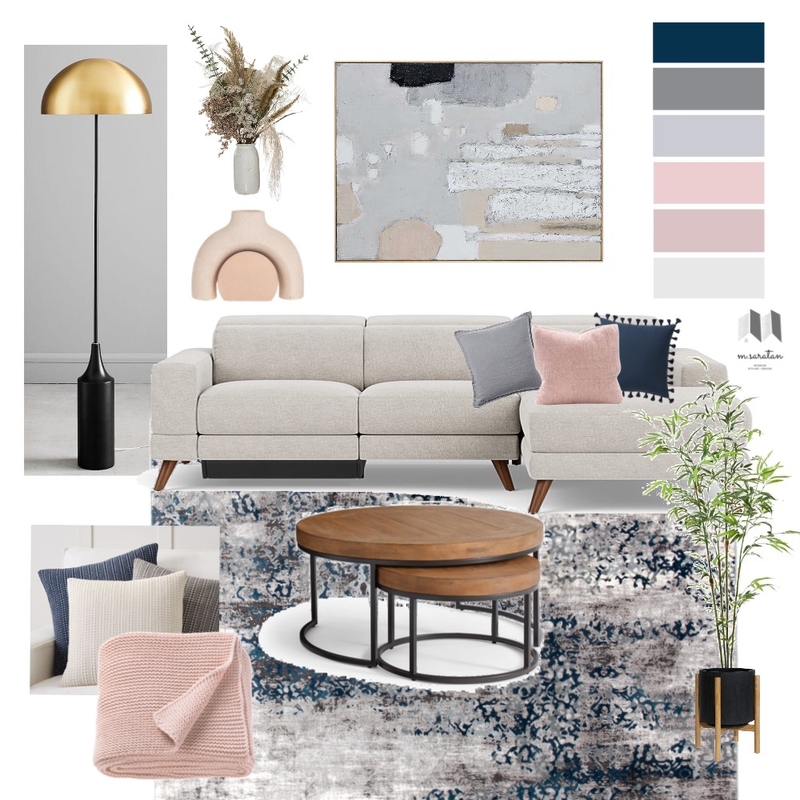 living room blush pink /grey Mood Board by madeth.designs on Style Sourcebook