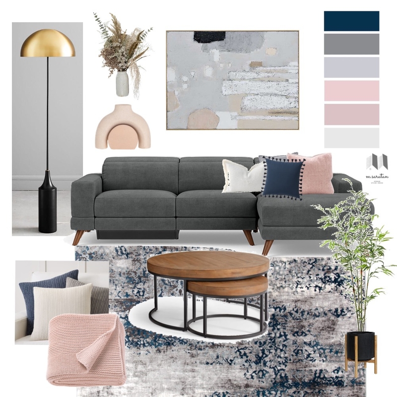 living room blush pink /grey Mood Board by madeth.designs on Style Sourcebook