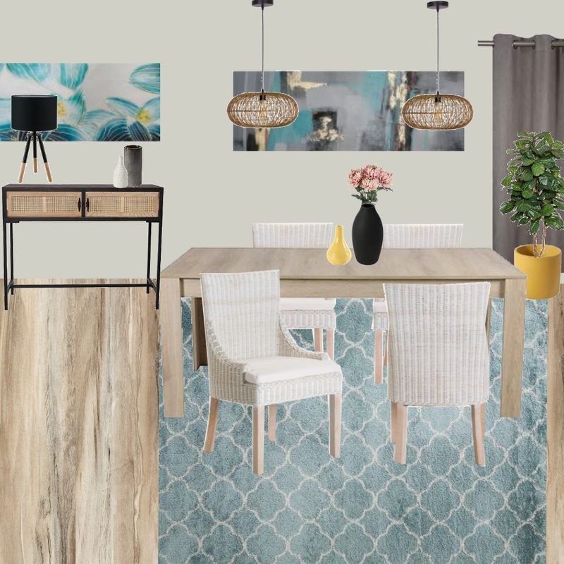 D13 - DINING ROOM MODERN - TEAL & YELLOW - CANE CHAIRS Mood Board by Taryn on Style Sourcebook