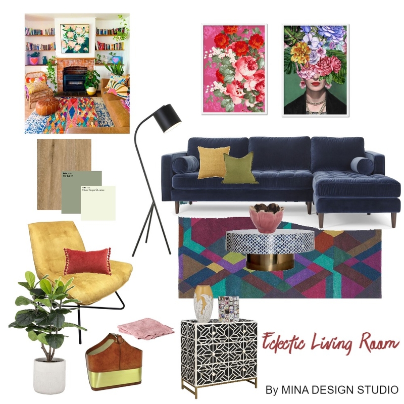 ECLECTIC LIVING ROOM DESIGN Mood Board by MINA DESIGN STUDIO on Style Sourcebook