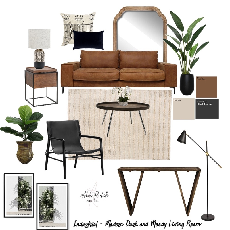 Industrial-Modern Dark & Moody living room Mood Board by AkilaRochelle Interiors on Style Sourcebook