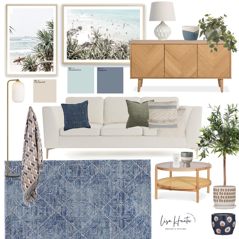 Mid Century Coastal Blue Living Room Mood Board by Lisa Hunter Interiors on Style Sourcebook