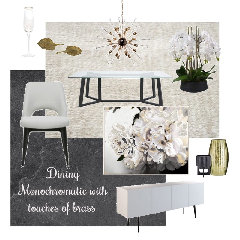 Monochromatic with brass accents - dining Mood Board by lizanderton on Style Sourcebook