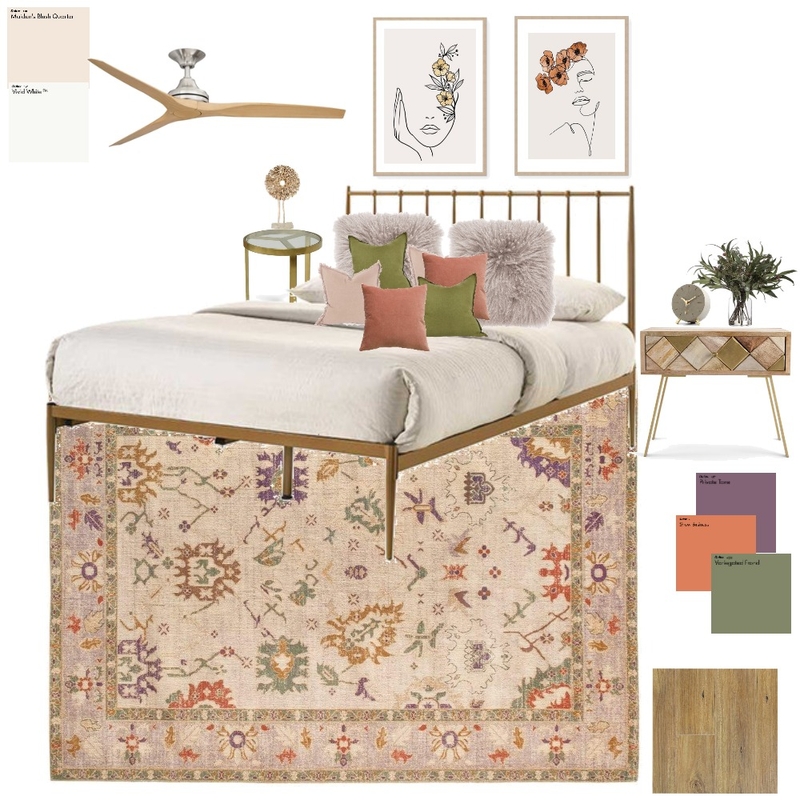 Triadic Bedroom, green, orange, violet Mood Board by Decorous Design on Style Sourcebook