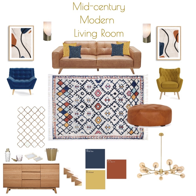 Mid-Century Modern Living Room Mood Board by TiaLukehart on Style Sourcebook