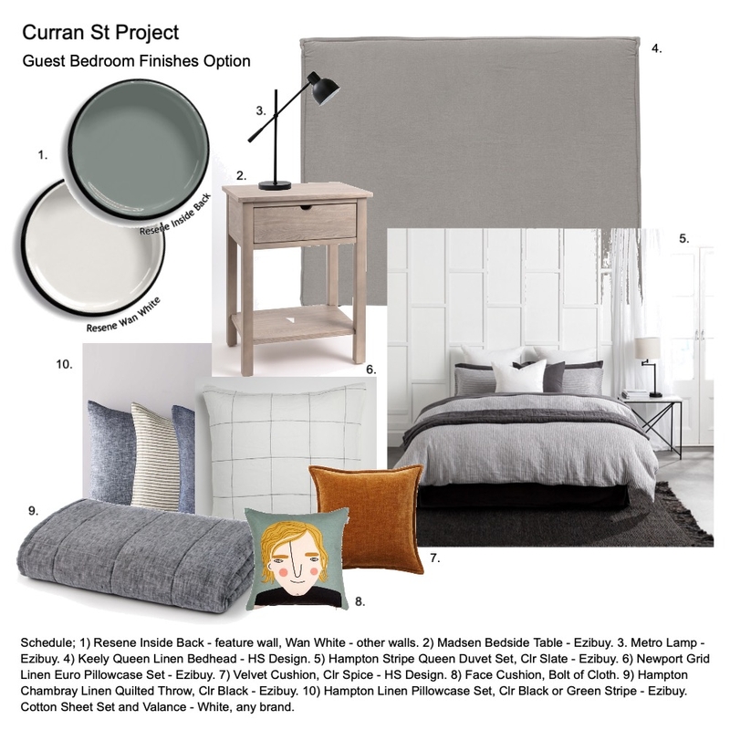 Curran St Guest Bedroom - Slate Stripe Option Mood Board by Helen Sheppard on Style Sourcebook
