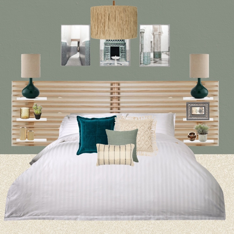 Julie Herbain bed 2 green with pictures and pendant Mood Board by Laurenboyes on Style Sourcebook