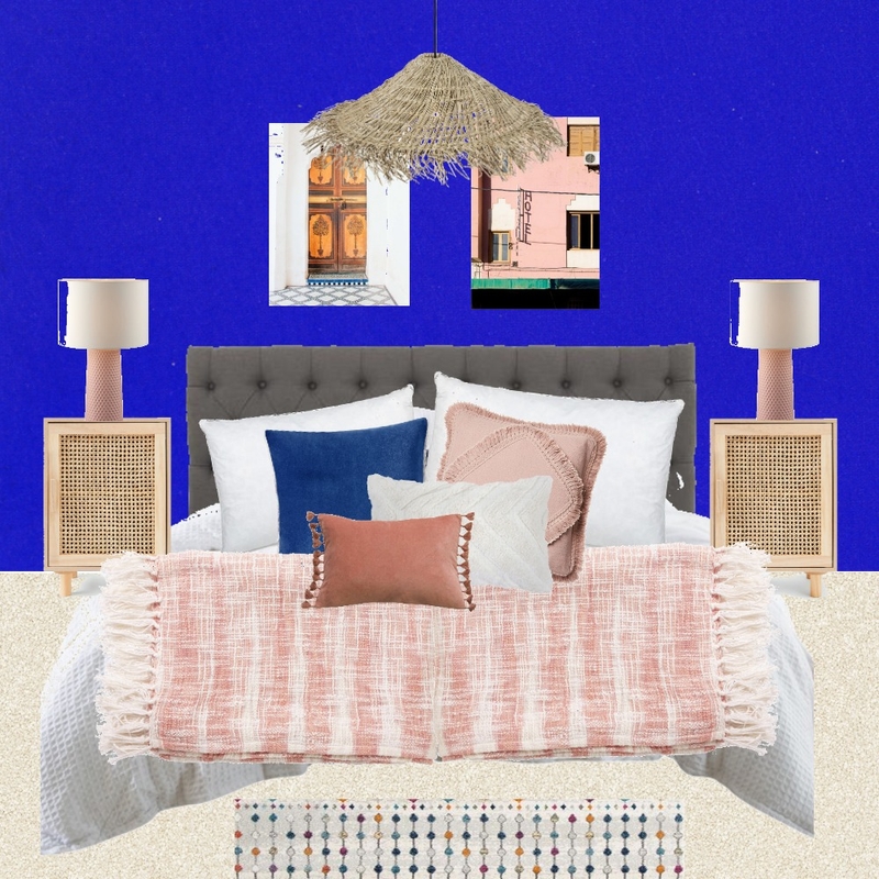 Julie Herbain bed 1 with peach lamps and posters and pendant Mood Board by Laurenboyes on Style Sourcebook