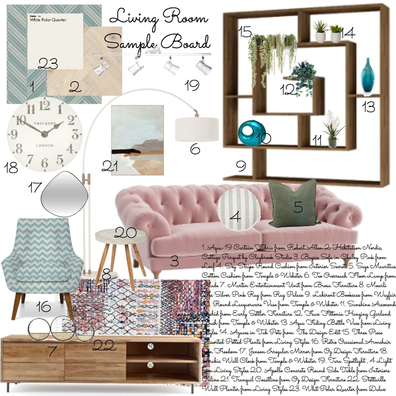 Living Room Sample Board Mood Board by JasmineDesign on Style Sourcebook