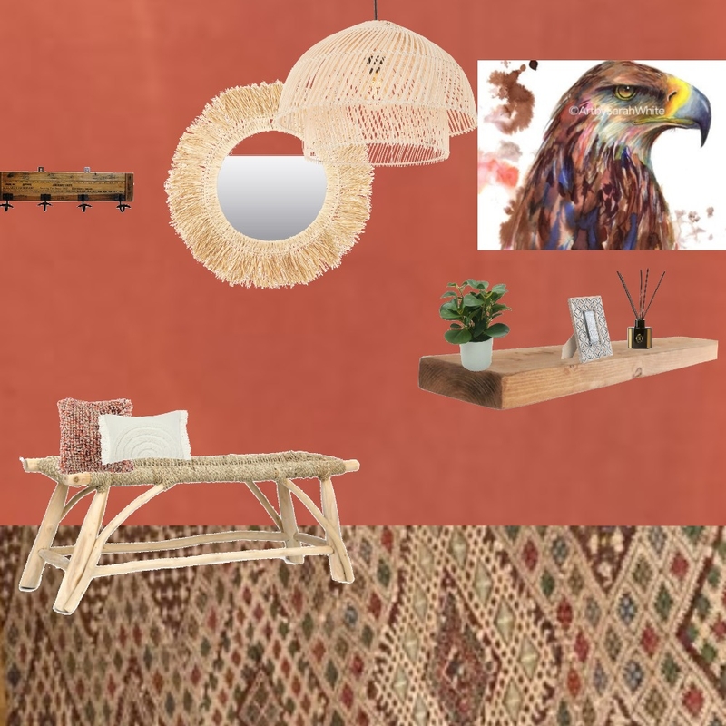 Julie Herbain Hallway Grevillea wall with eagle picture and cushions Mood Board by Laurenboyes on Style Sourcebook