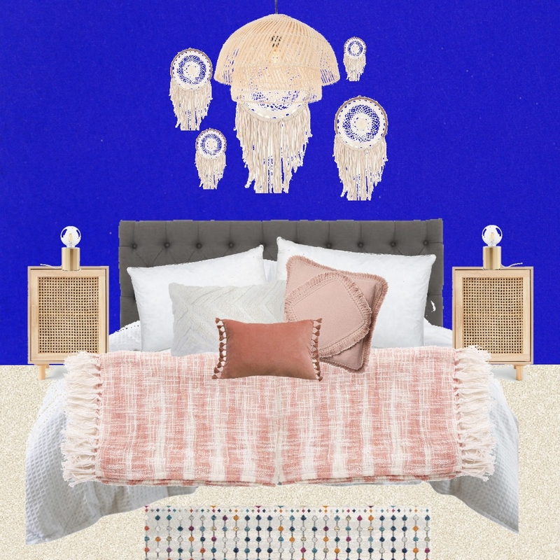 Julie Herbain bed 1 with filament lamps and dream catchers and tiered java lampshade, minus blue cushion Mood Board by Laurenboyes on Style Sourcebook