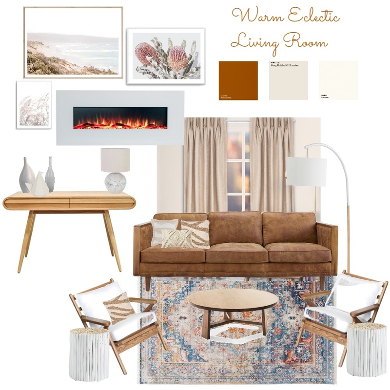 Warm Eclectic Living Room Mood Board by vanessatdesigns on Style Sourcebook