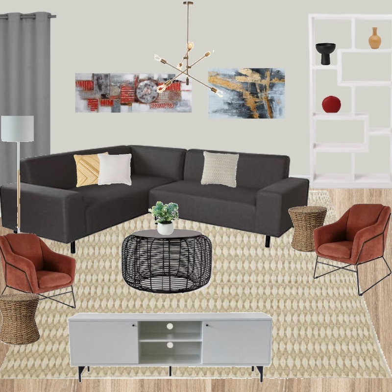 L6 - LIVING ROOM -CONTEMPORARY -RED, GREY SECTIONAL & MUSTARD Mood Board by Taryn on Style Sourcebook