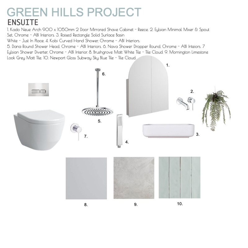 Green Hills Ensuite Mood Board by SALT SOL DESIGNS on Style Sourcebook