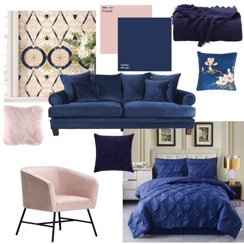 Blue and Pink Bedroom Mood Board by Elaina on Style Sourcebook