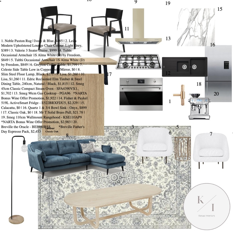 Living/Kitchen/Dining Mood Board by Kesaa Interiors on Style Sourcebook