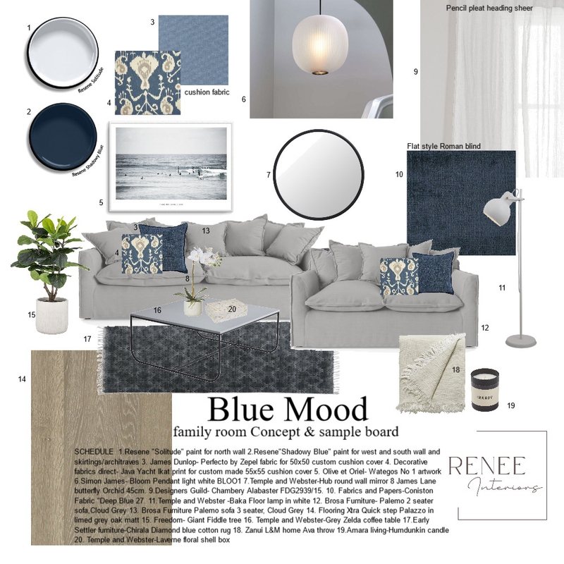 Blue mood- family room Mood Board by Renee Interiors on Style Sourcebook