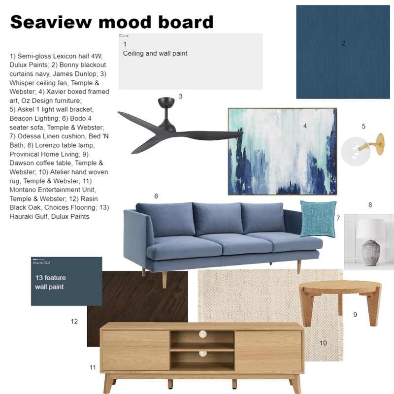 Seaview House - Living room v2 Mood Board by Davinia Lorretta Design on Style Sourcebook