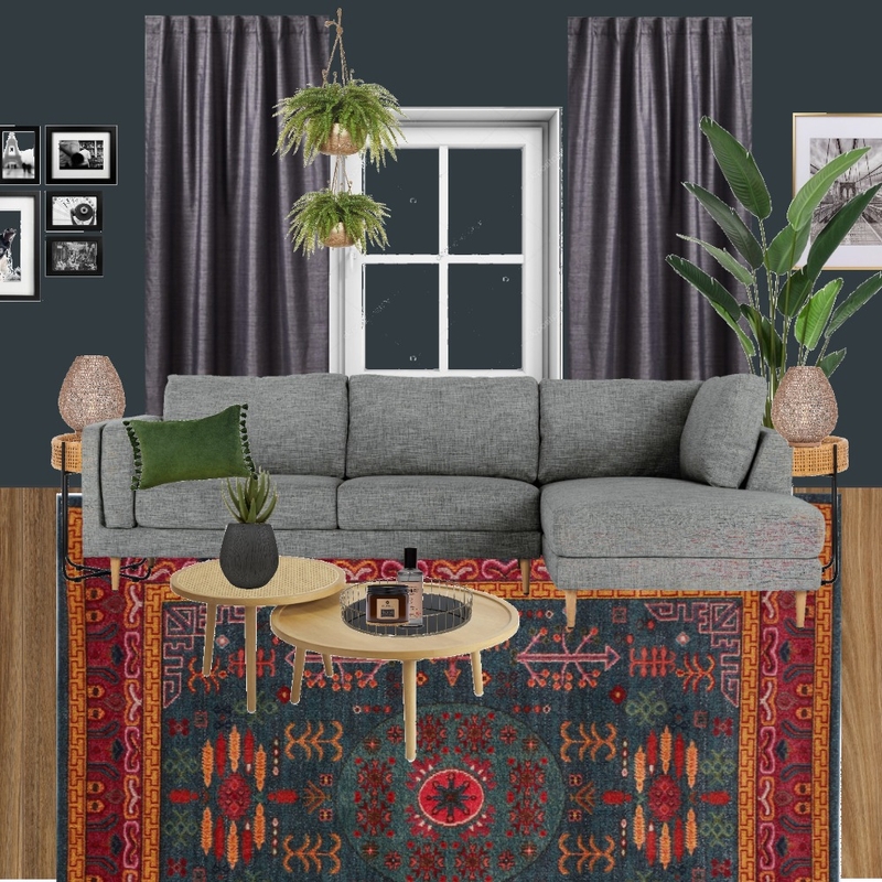 Dark Living Room Center Window Curtains Mood Board by anniesnyder on Style Sourcebook