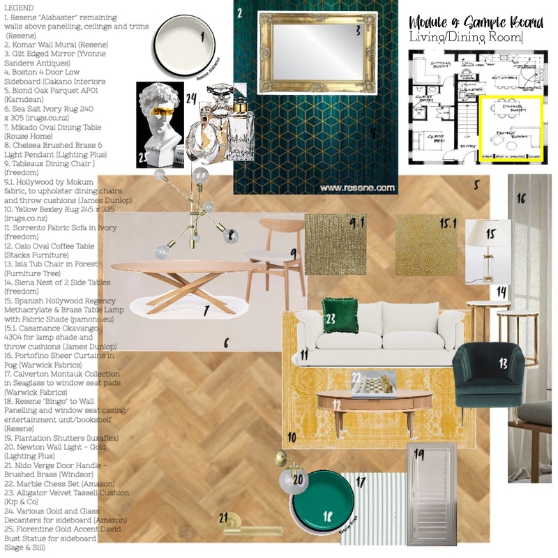 Module 9 - Sample Board (Living/Dining Room) Mood Board by fleurwalker on Style Sourcebook