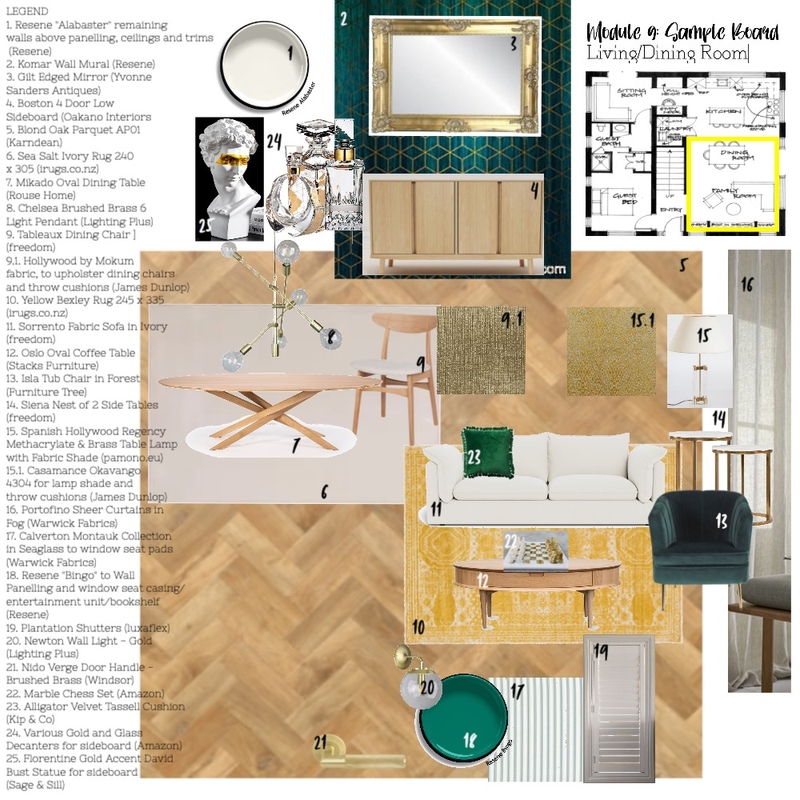 Module 9 - Sample Board (Living/Dining Room) Mood Board by fleurwalker on Style Sourcebook