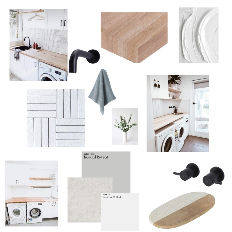 Laundry vision board timber white and black Mood Board by Stone and Oak on Style Sourcebook