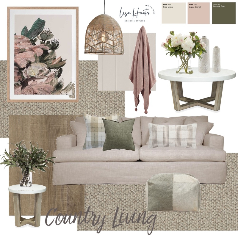 Country Style Living Room - Pink and Green - Choices Flooring Mood Board by Lisa Hunter Interiors on Style Sourcebook