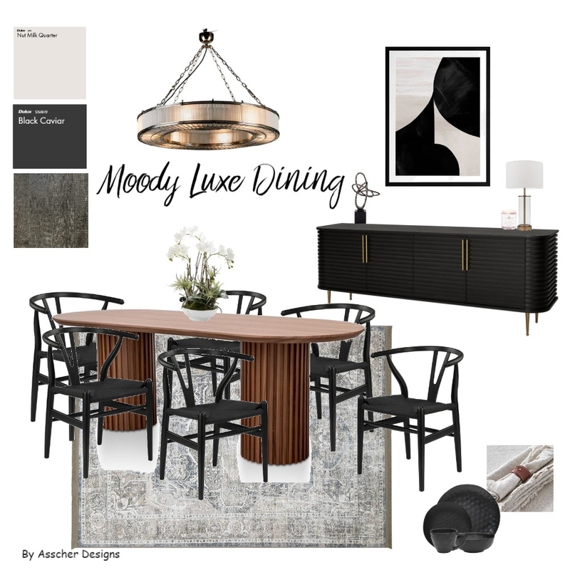 Moody Luxe Dining room Mood Board by Asscher Designs on Style Sourcebook